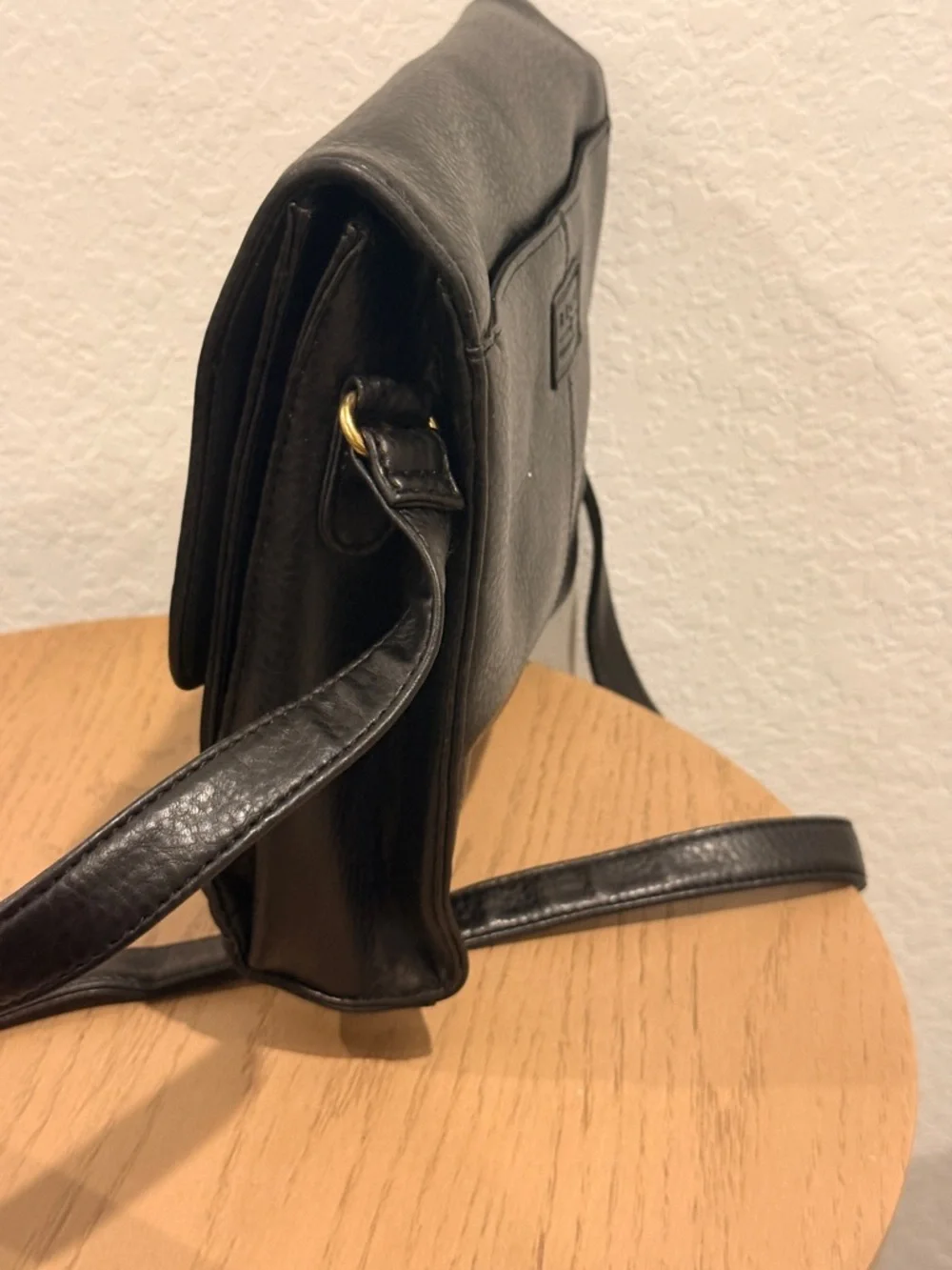 Relic Black Leather Messenger Bag with Gold-Tone Hardware